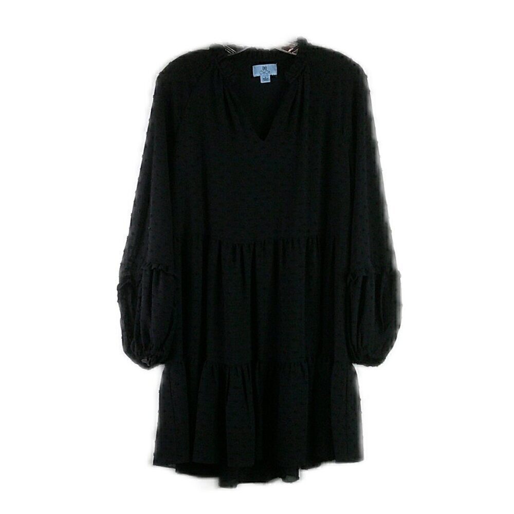 CeCe - Black Swiss Dot, Lined, Split Neck, Lined, Dress - Size Small